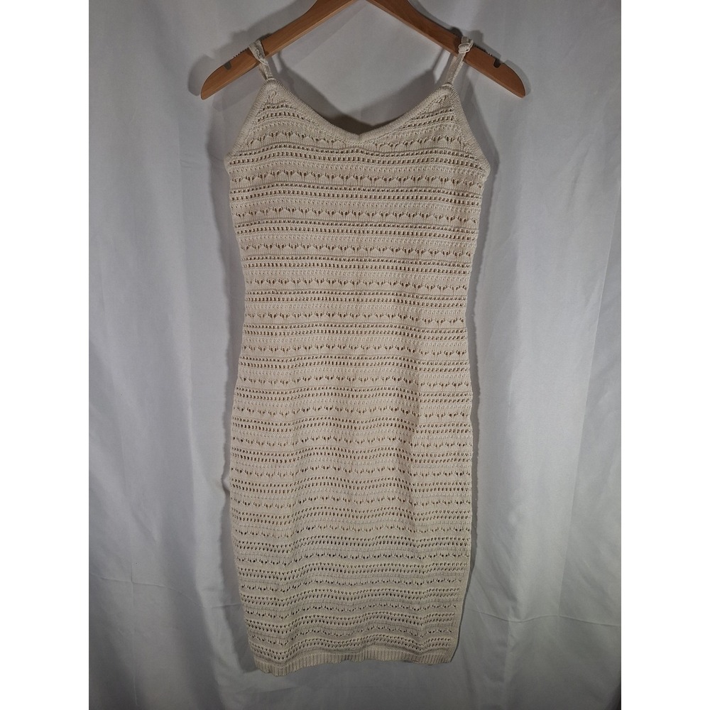 Freshman 1996 Womens Cream Crochet Knit Pointelle Mini Dress Medium Beige Boho